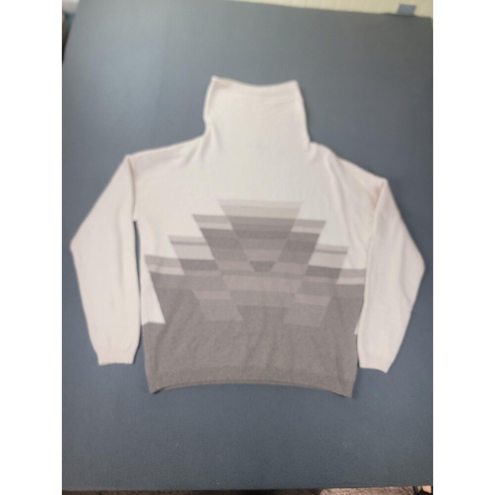 prAna Sweater Womens XL White‎ Gray Turtleneck Geometric Organic Cotton Blend